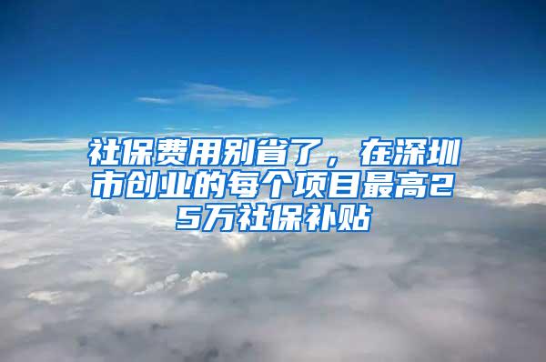 社保費(fèi)用別省了，在深圳市創(chuàng)業(yè)的每個(gè)項(xiàng)目最高25萬社保補(bǔ)貼