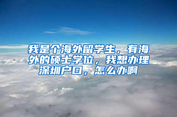 我是個海外留學生，有海外的碩士學位，我想辦理深圳戶口，怎么辦啊