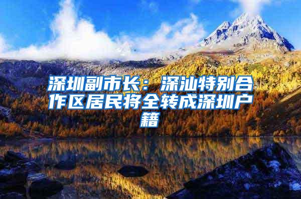 深圳副市長(zhǎng)：深汕特別合作區(qū)居民將全轉(zhuǎn)成深圳戶籍