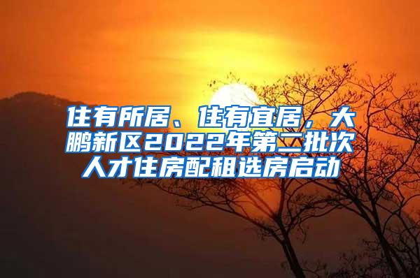 住有所居、住有宜居，大鵬新區(qū)2022年第二批次人才住房配租選房啟動