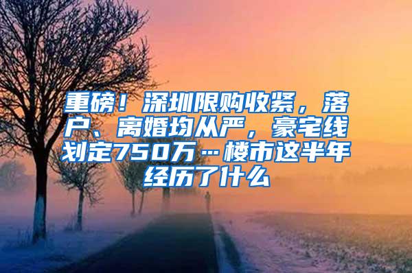 重磅！深圳限購收緊，落戶、離婚均從嚴，豪宅線劃定750萬…樓市這半年經(jīng)歷了什么