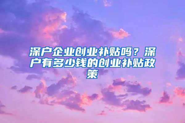 深戶企業(yè)創(chuàng)業(yè)補(bǔ)貼嗎？深戶有多少錢的創(chuàng)業(yè)補(bǔ)貼政策