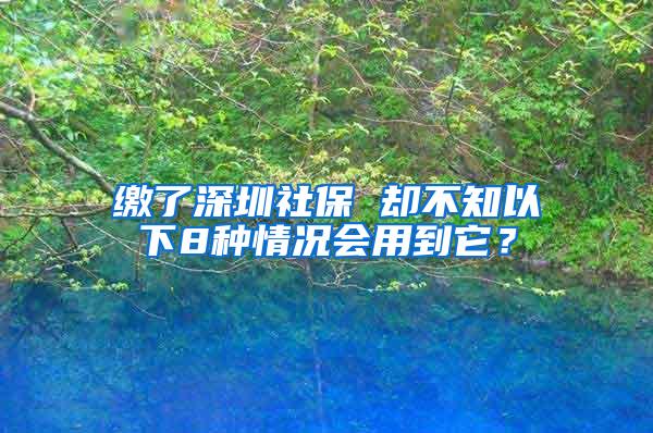 繳了深圳社保 卻不知以下8種情況會用到它？