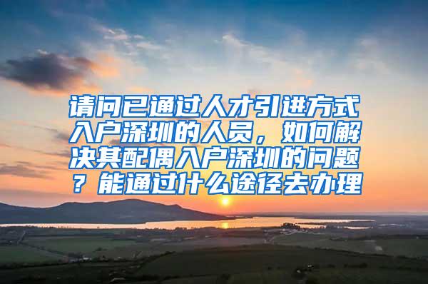 請問已通過人才引進方式入戶深圳的人員，如何解決其配偶入戶深圳的問題？能通過什么途徑去辦理