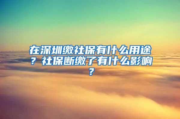 在深圳繳社保有什么用途？社保斷繳了有什么影響？