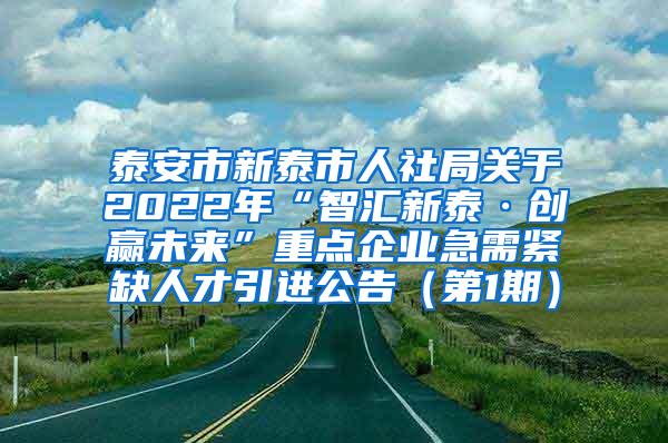 泰安市新泰市人社局關(guān)于2022年“智匯新泰·創(chuàng)贏未來”重點企業(yè)急需緊缺人才引進公告（第1期）