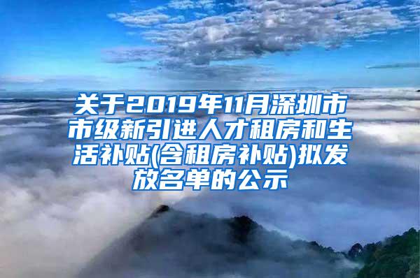 關(guān)于2019年11月深圳市市級新引進人才租房和生活補貼(含租房補貼)擬發(fā)放名單的公示