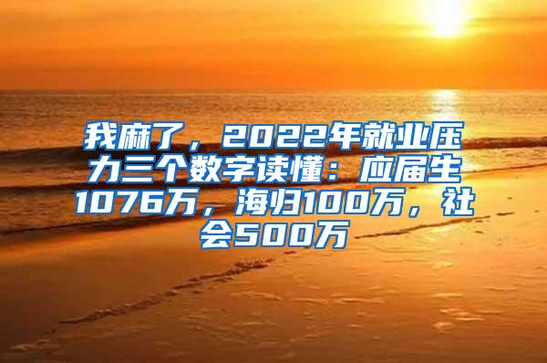 我麻了，2022年就業(yè)壓力三個(gè)數(shù)字讀懂：應(yīng)屆生1076萬，海歸100萬，社會(huì)500萬