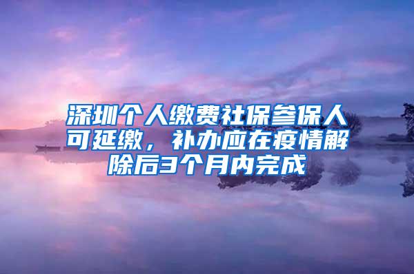 深圳個人繳費社保參保人可延繳，補辦應(yīng)在疫情解除后3個月內(nèi)完成