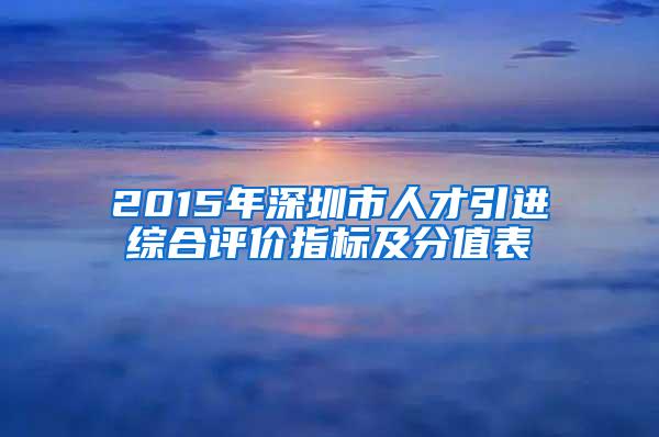 2015年深圳市人才引進綜合評價指標及分值表