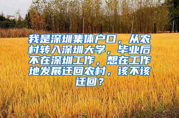 我是深圳集體戶口，從農(nóng)村轉(zhuǎn)入深圳大學，畢業(yè)后不在深圳工作，想在工作地發(fā)展遷回農(nóng)村，該不該遷回？