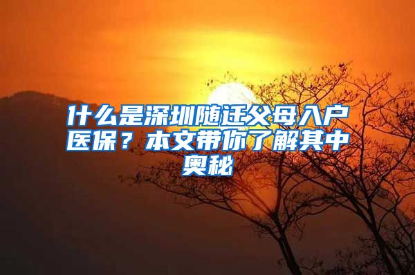 什么是深圳隨遷父母入戶醫(yī)保？本文帶你了解其中奧秘