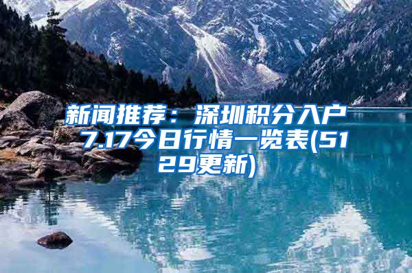 新聞推薦：深圳積分入戶 7.17今日行情一覽表(5129更新)