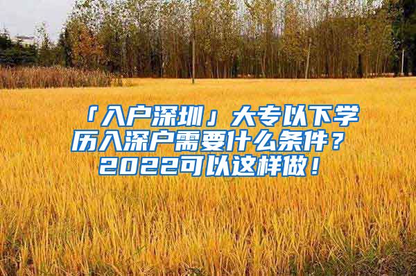 「入戶深圳」大專以下學(xué)歷入深戶需要什么條件？2022可以這樣做！