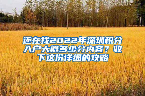 還在找2022年深圳積分入戶大概多少分內(nèi)容？收下這份詳細(xì)的攻略