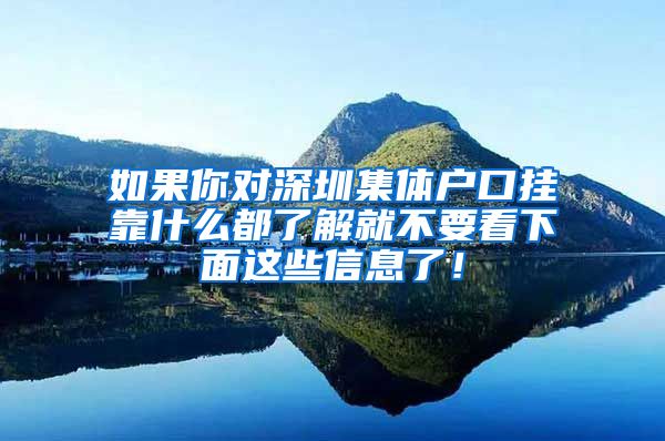 如果你對深圳集體戶口掛靠什么都了解就不要看下面這些信息了！