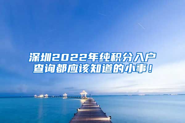 深圳2022年純積分入戶查詢都應(yīng)該知道的小事！