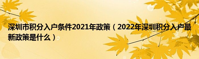 深圳市積分入戶條件2021年政策（2022年深圳積分入戶最新政策是什么）